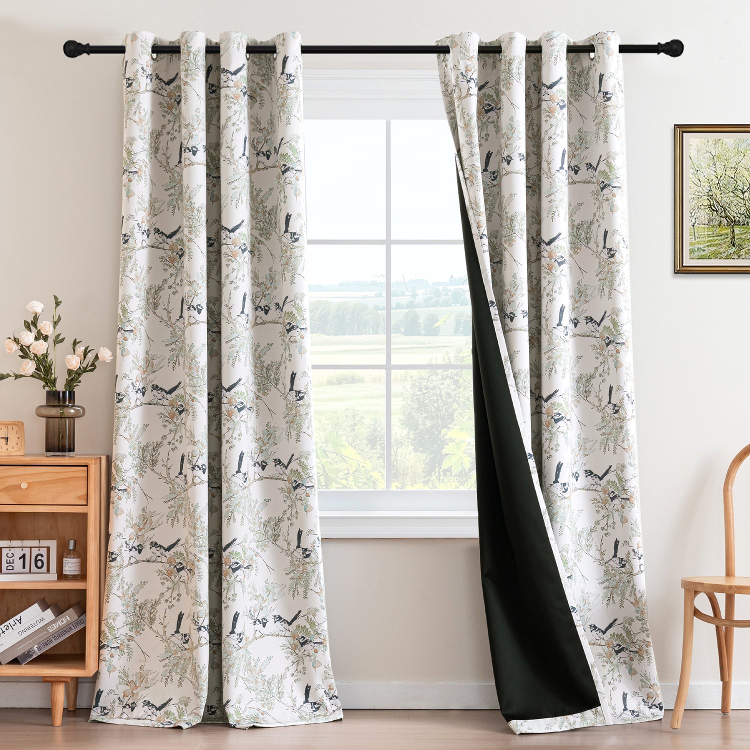 Black Back Printed Floral Curtain
