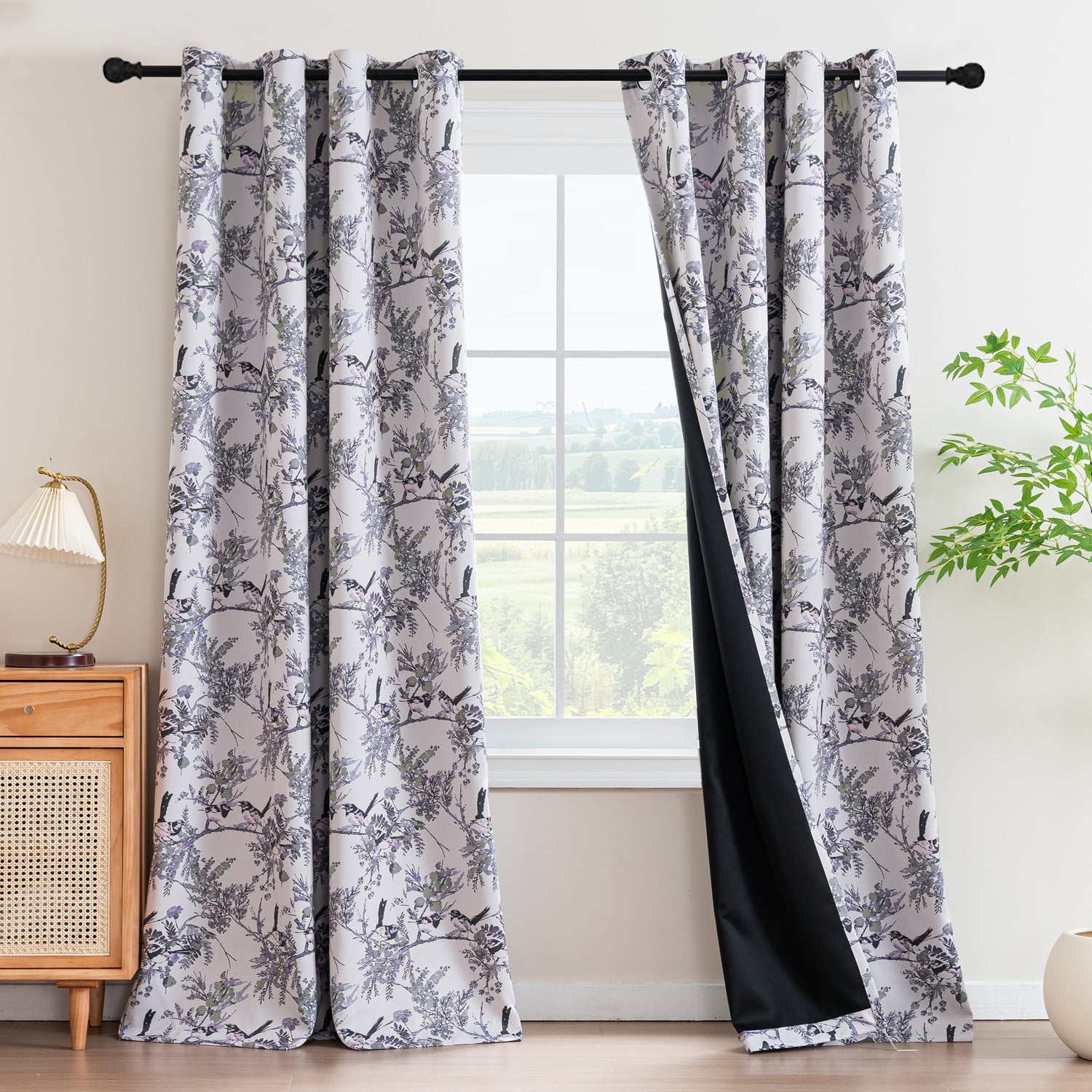 Black Back Printed Floral Curtain
