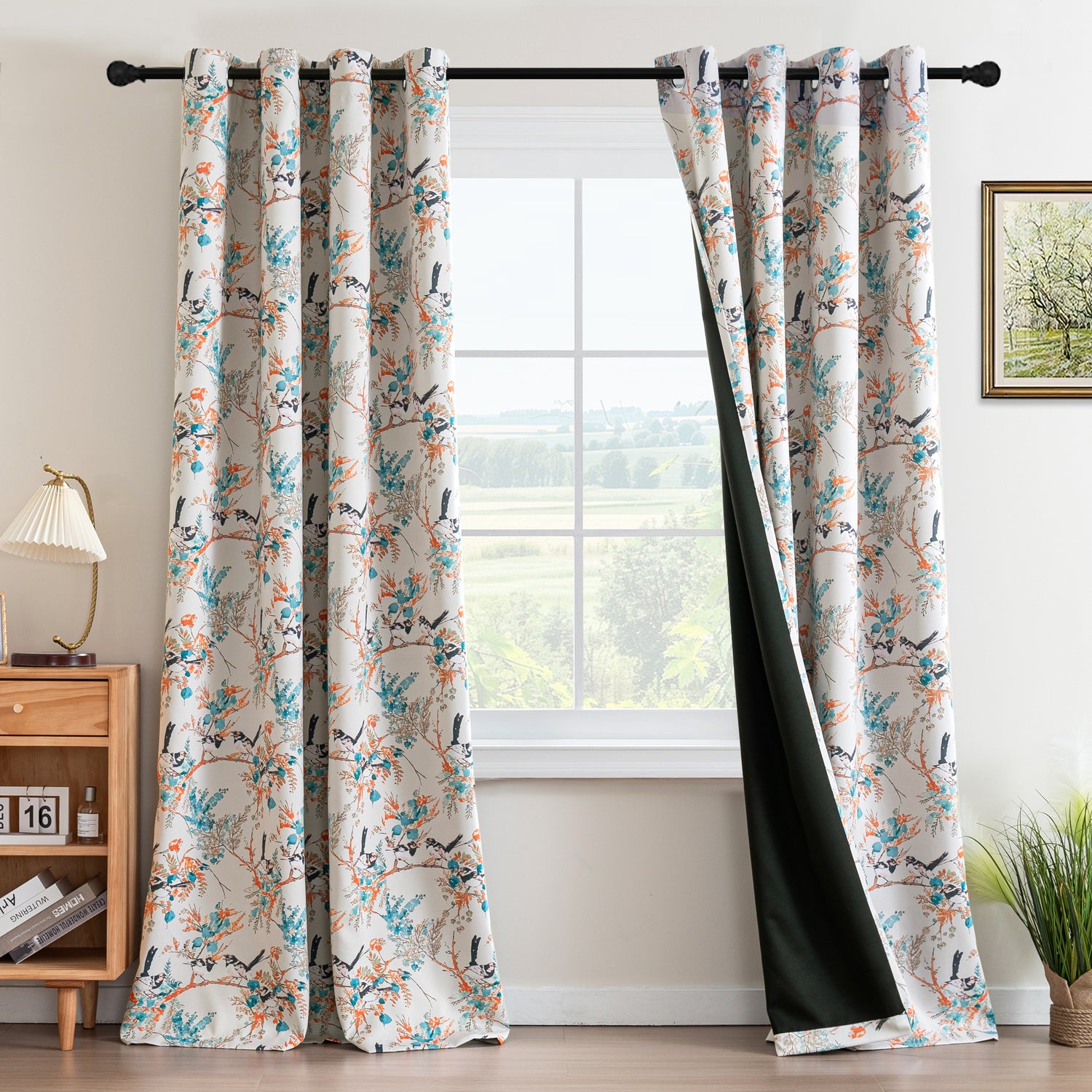 Black Back Printed Floral Curtain
