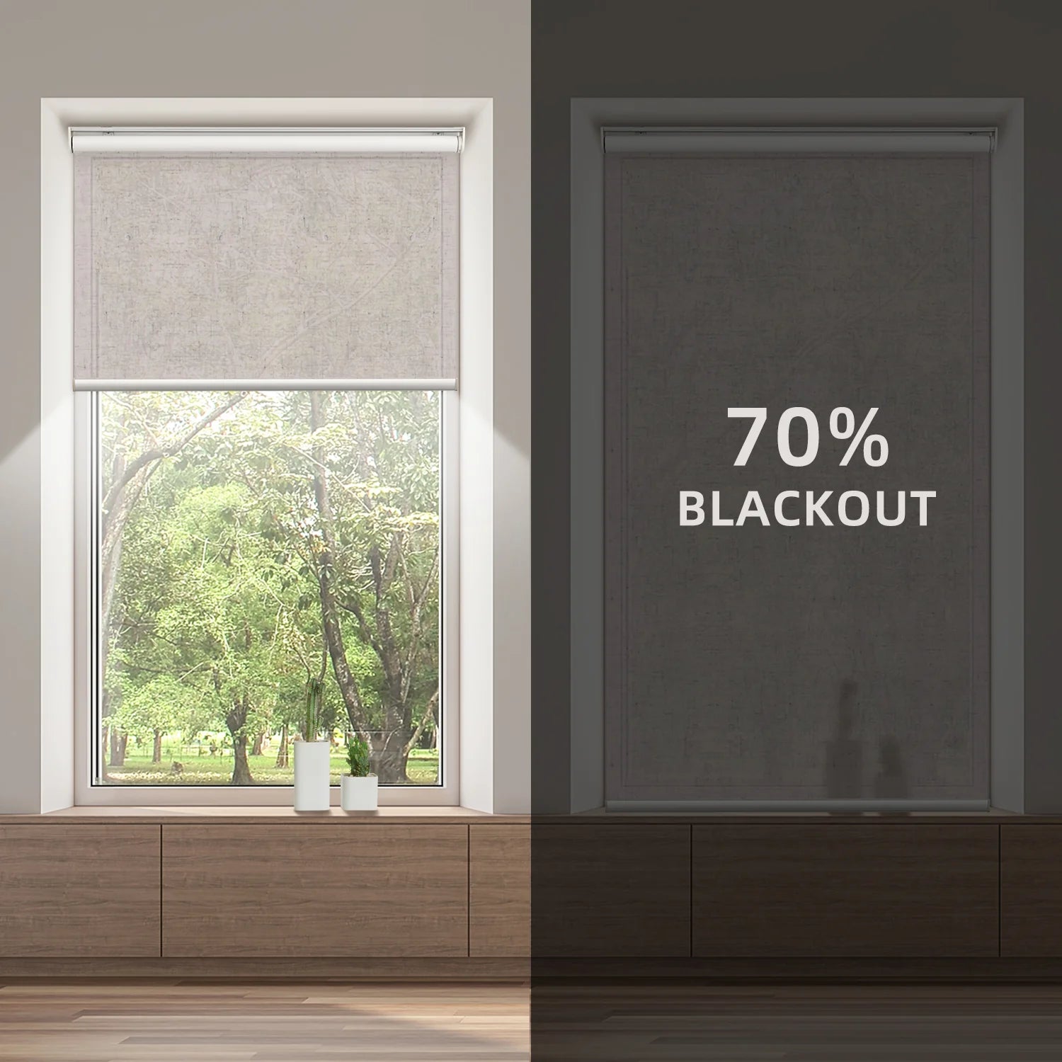 Motorized Light Filtering Roller Shades 70% Blackout Linen