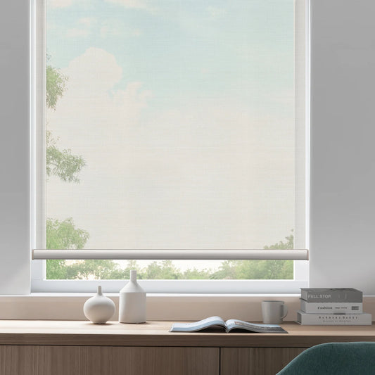 Motorized Light Filtering Roller Shades 50% Blackout PVC Free Sunscreen