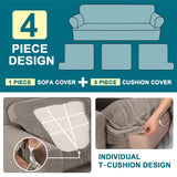 H.VERSAILTEX 4 Pieces Checkerboard Slipcovers Stretch with 3 Individual T Cushion Covers for Living Room(3 Cushion Sofa, Taupe)