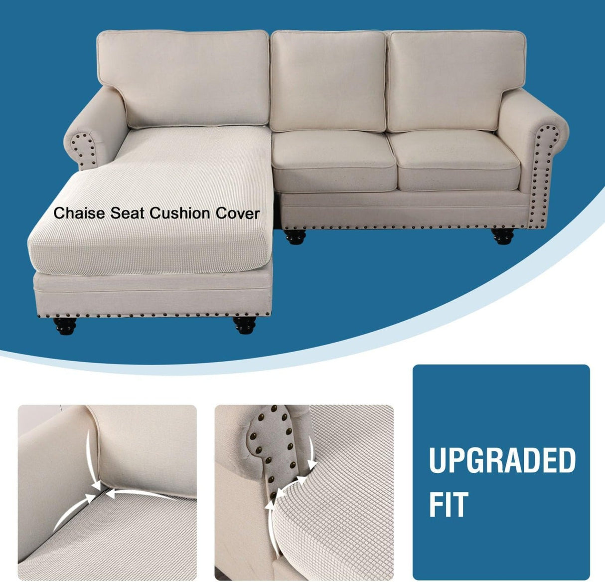 H.VERSAILTEX Sectional Couch Covers 1 Piece Chaise Slipcover L Shape Separate Cushion Couch Cover for Both Left/Right Sectional Couch