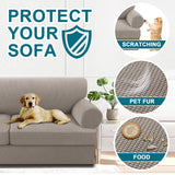 H.VERSAILTEX 4 Pieces Checkerboard Slipcovers Stretch with 3 Individual T Cushion Covers for Living Room(3 Cushion Sofa, Taupe)