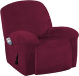 Recliner Chair Cover Velvet Plush 1-Piece Recliner Covers for Large Recliner, Soft Thick Luxury Velvet Furniture Protector with Elastic Bottom, Anti-Slip Foams Attached (Recliner, Grey)