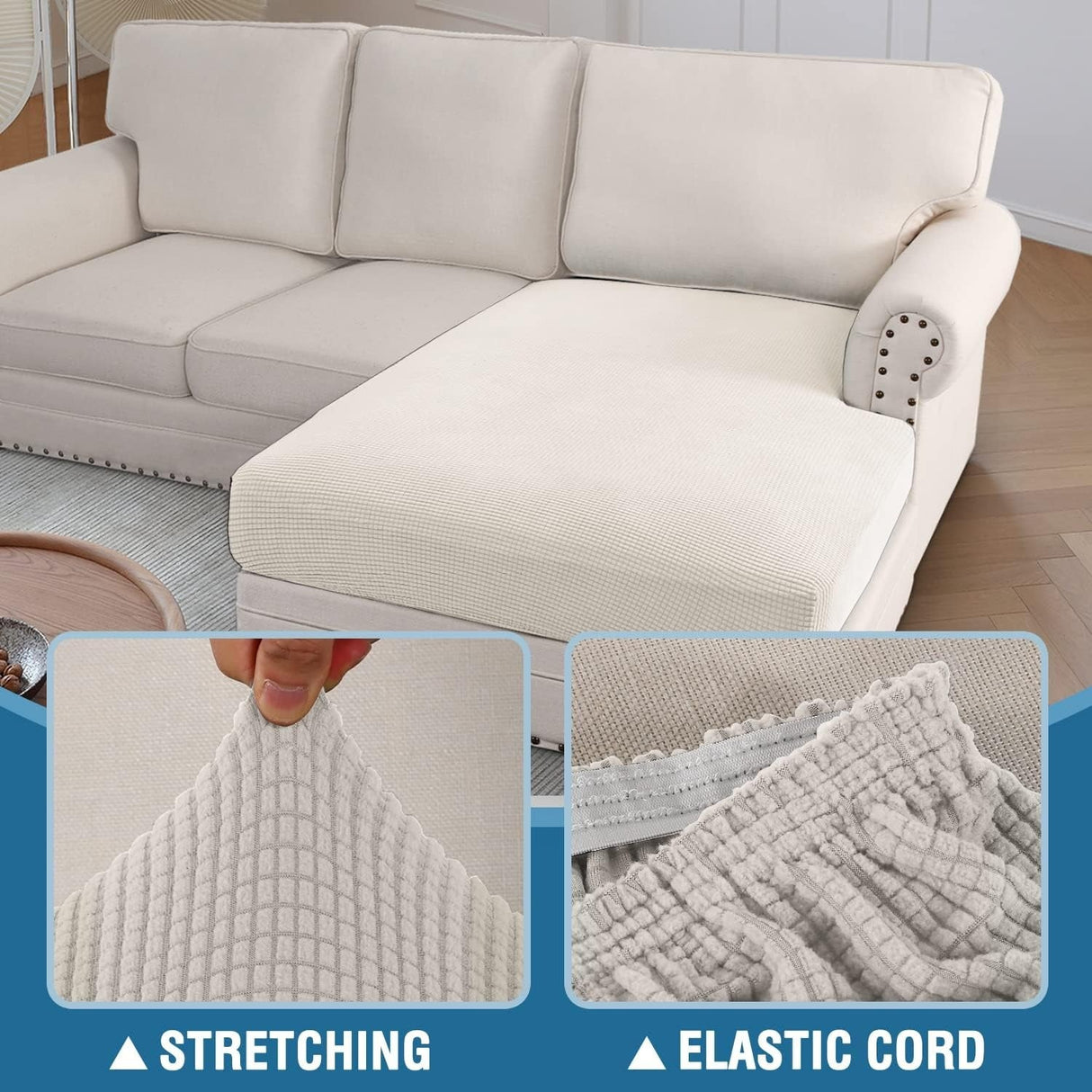 H.VERSAILTEX Sectional Couch Covers 1 Piece Chaise Slipcover L Shape Separate Cushion Couch Cover for Both Left/Right Sectional Couch