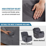 Recliner Chair Cover Velvet Plush 1-Piece Recliner Covers for Large Recliner, Soft Thick Luxury Velvet Furniture Protector with Elastic Bottom, Anti-Slip Foams Attached (Recliner, Grey)