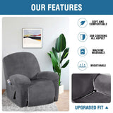 Recliner Chair Cover Velvet Plush 1-Piece Recliner Covers for Large Recliner, Soft Thick Luxury Velvet Furniture Protector with Elastic Bottom, Anti-Slip Foams Attached (Recliner, Grey)