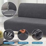 H.VERSAILTEX 100% Waterproof Jacquard Stretch Futon Slipcover Non-Slip Armless Sofa Cover Washable Furniture Protector with Elastic Bottom for Kids and Pets, Grey