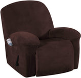 Recliner Chair Cover Velvet Plush 1-Piece Recliner Covers for Large Recliner, Soft Thick Luxury Velvet Furniture Protector with Elastic Bottom, Anti-Slip Foams Attached (Recliner, Grey)