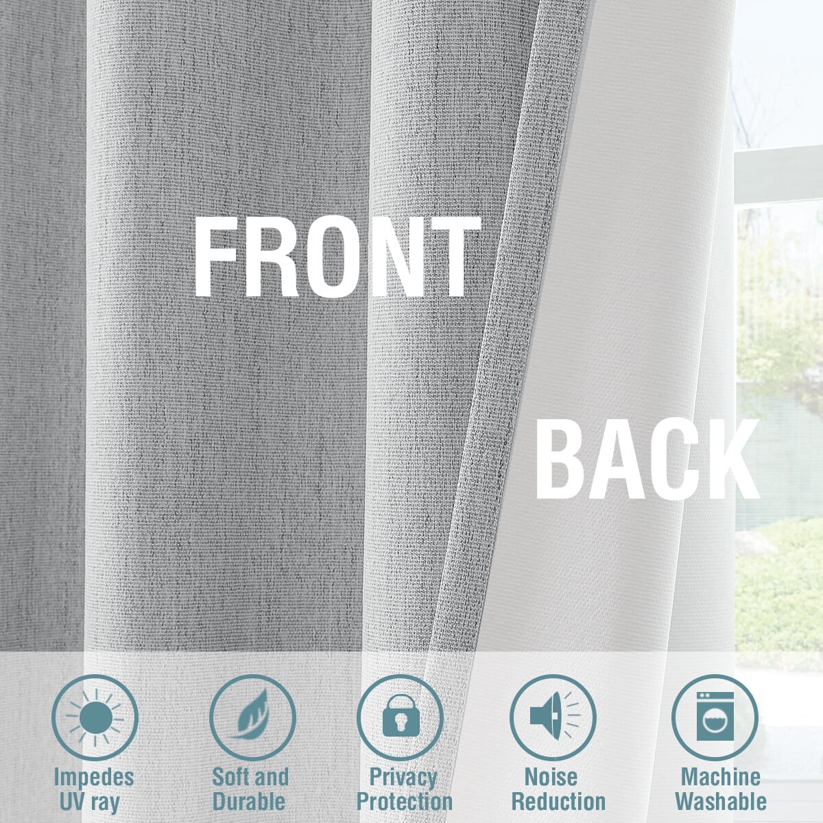 H.VERSAILTEX 100% Blackout Curtain Linen Textured Chenille Grommet Thermal Curtains for Bedroom Light-Blocking (2 Panels, 52" x 96", Glacier Gray)