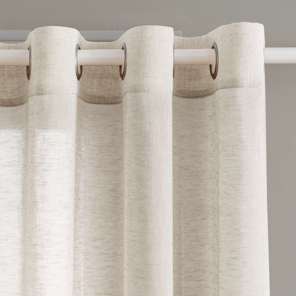 H.VERSAILTEX Farmhouse Natural Linen Sheer Curtains Flax Linen Blended Semi-Sheer Soft Grommet Drapes Set of 2 Panels for Bedroom , 52"x 96" ,Natural