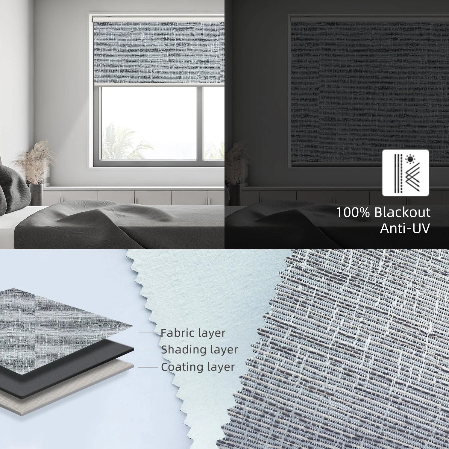 Hardwired Motorized Roller Shades 100% Blackout Safari